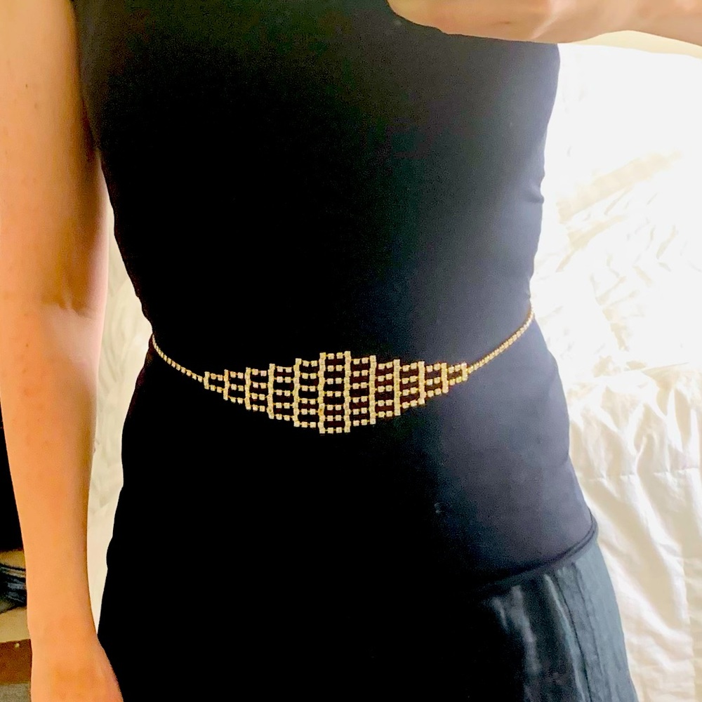 Vintage rhinestone chain belt 24” - 35” silver